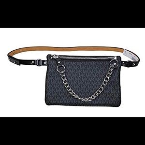 Michael Kors Signature Logo Pull Chain Black Belt Bag
